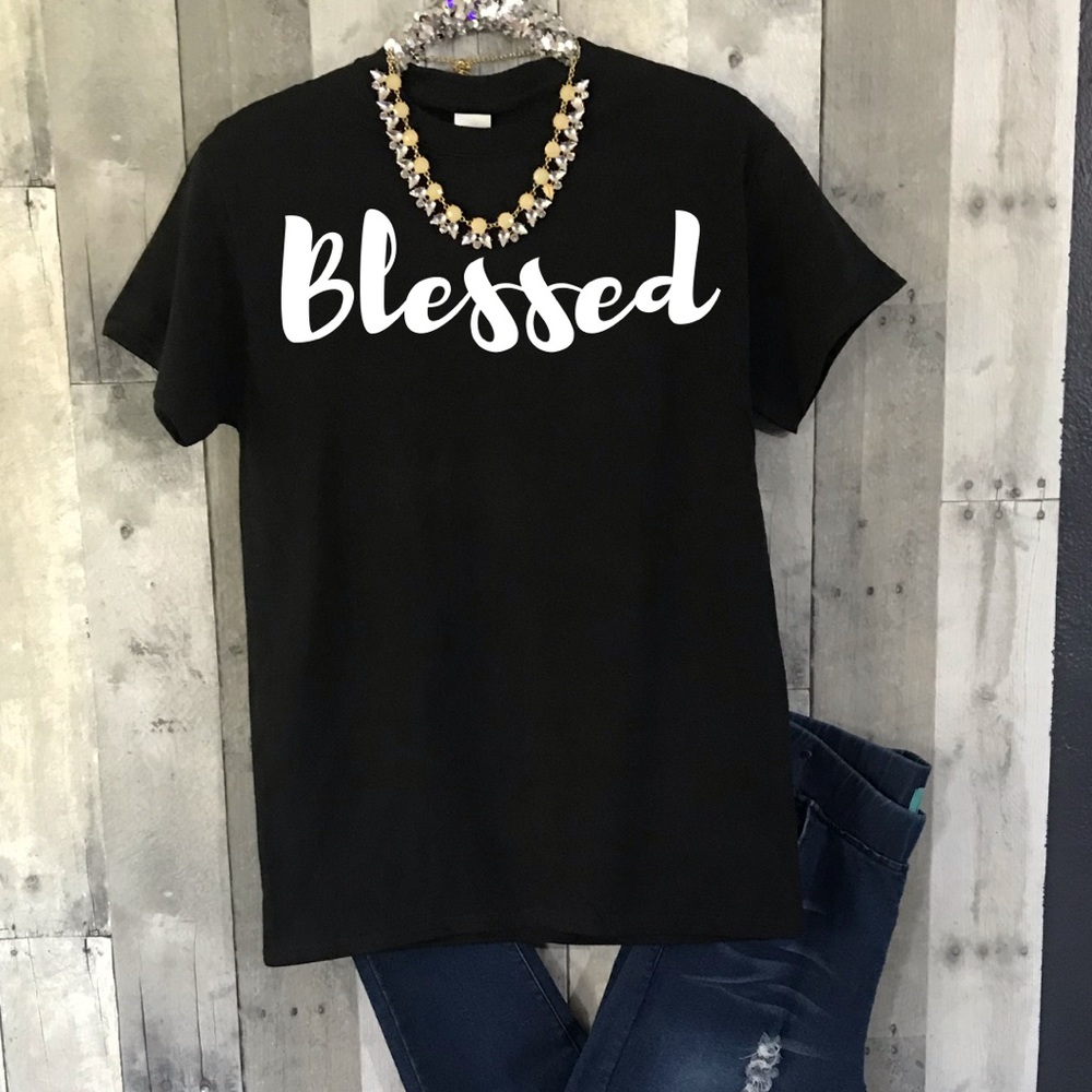 Blessed Black Graphic Tee Shirt Small-3Xl